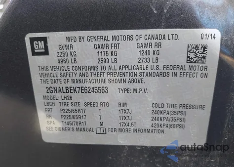 2014 Chevrolet Equinox 1Lt z USA, uszkodzony, nr VIN 2GNALBEK7E6245563